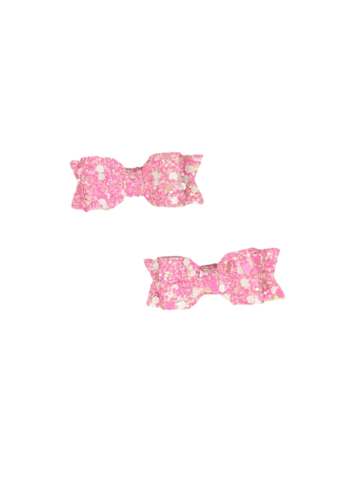 Pink and White Glitter Micro Pigtail Bows!