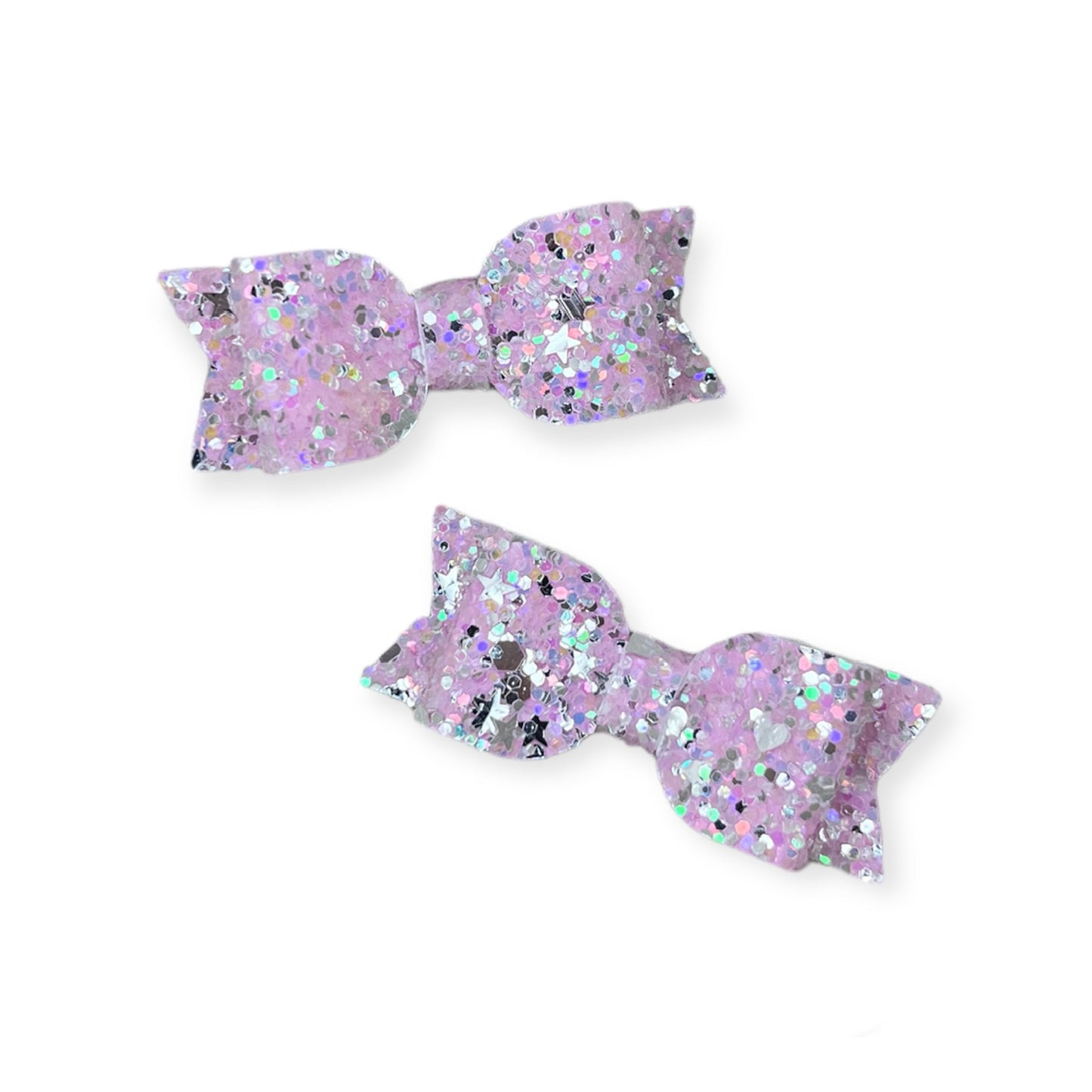 Valentine's Day Micro Pigtail Bows - Pink Glitter
