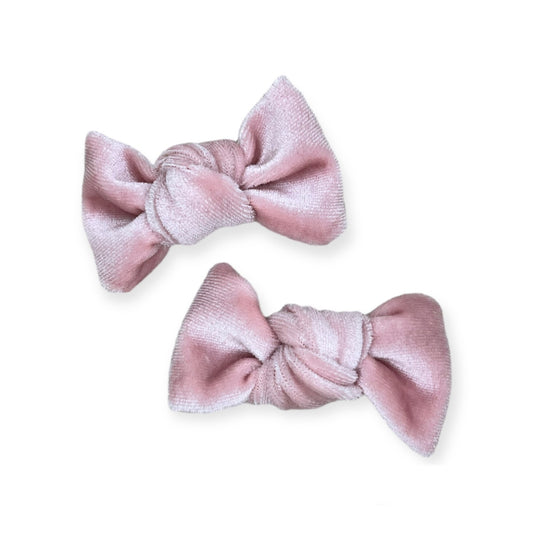 Knotted Pigtail Bows - Pink Velvet