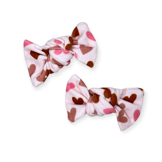Knotted Pigtail Bows - Boho Hearts