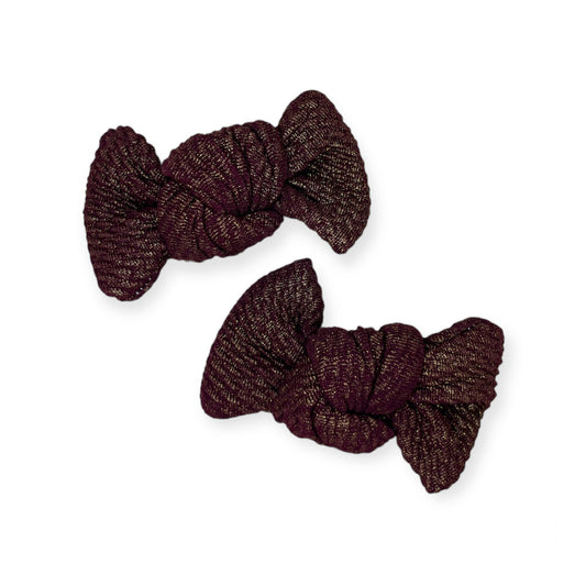 Knotted Pigtail Bows - Maroon Shimmer