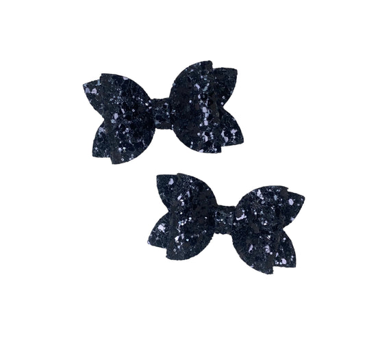 Black Glitter Pigtail Bows!