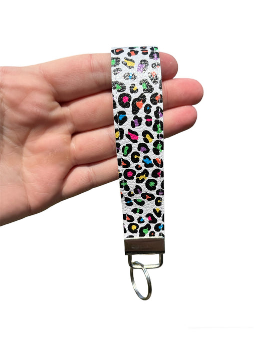 Rainbow Leopard Print Wristlet Keychain!