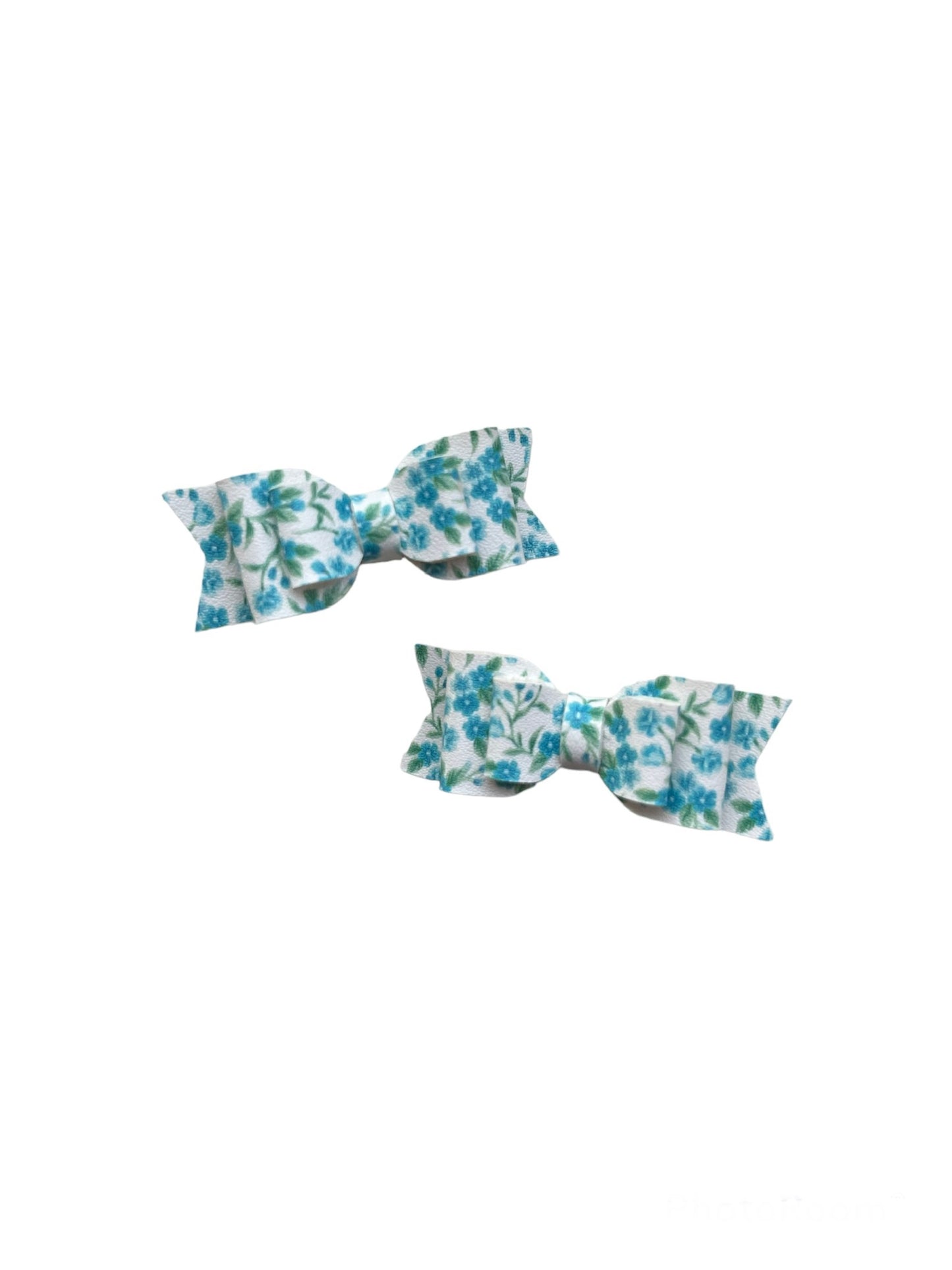 Blue Floral Micro Pigtail Bows!