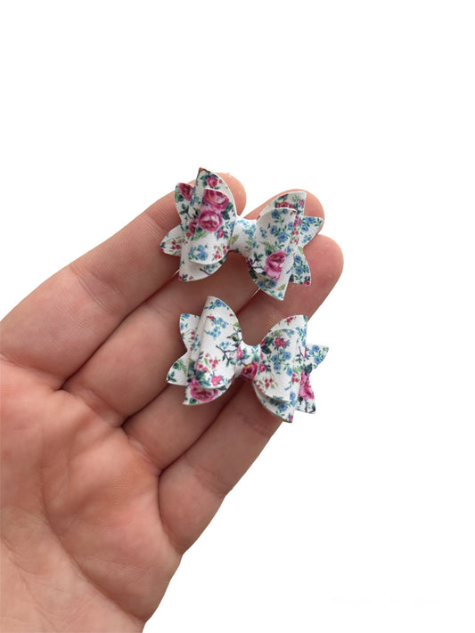 Pink&Blue Floral Micro Pigtail Bows!