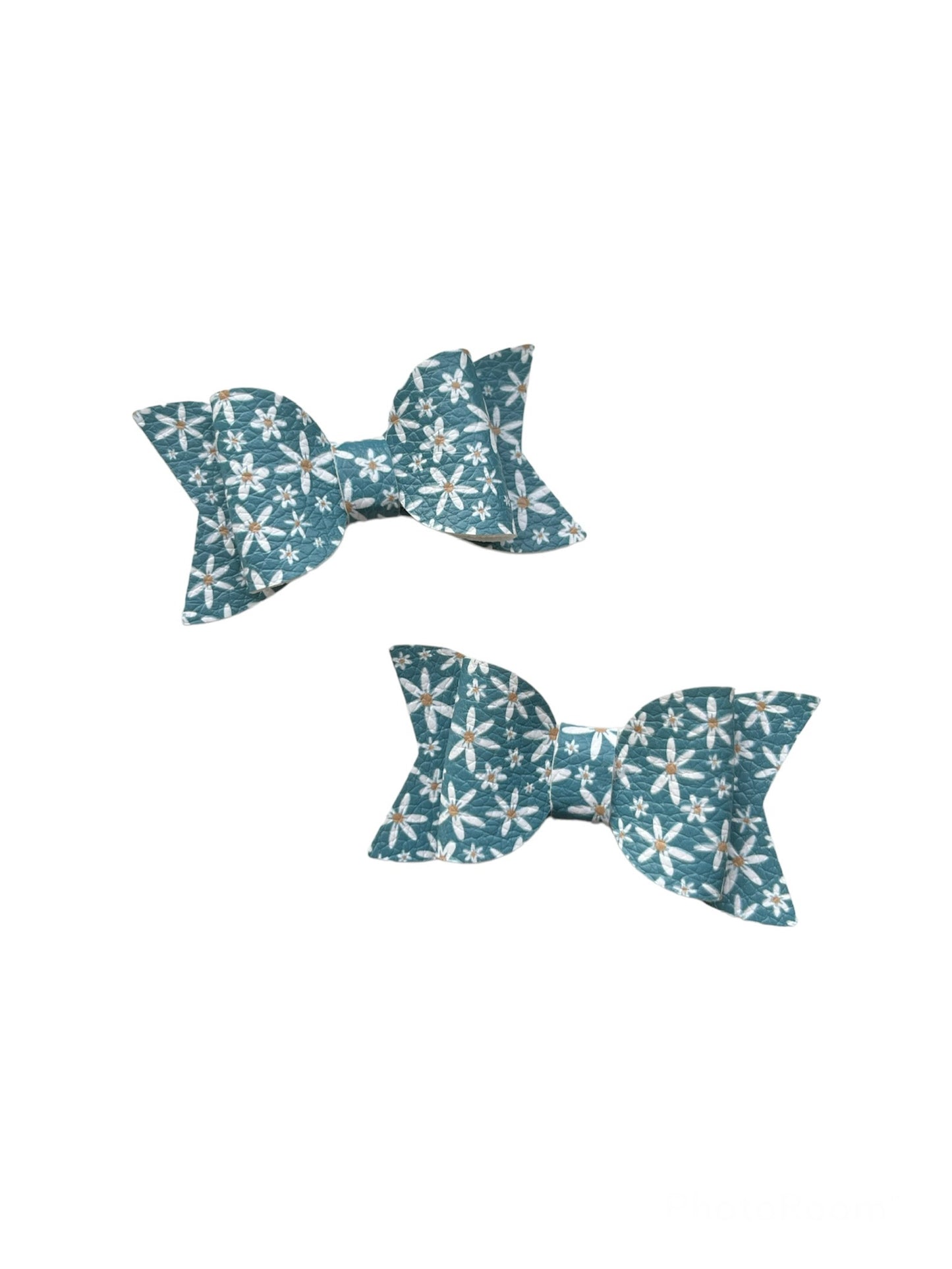 Dainty Blue Floral Pigtail Bows!
